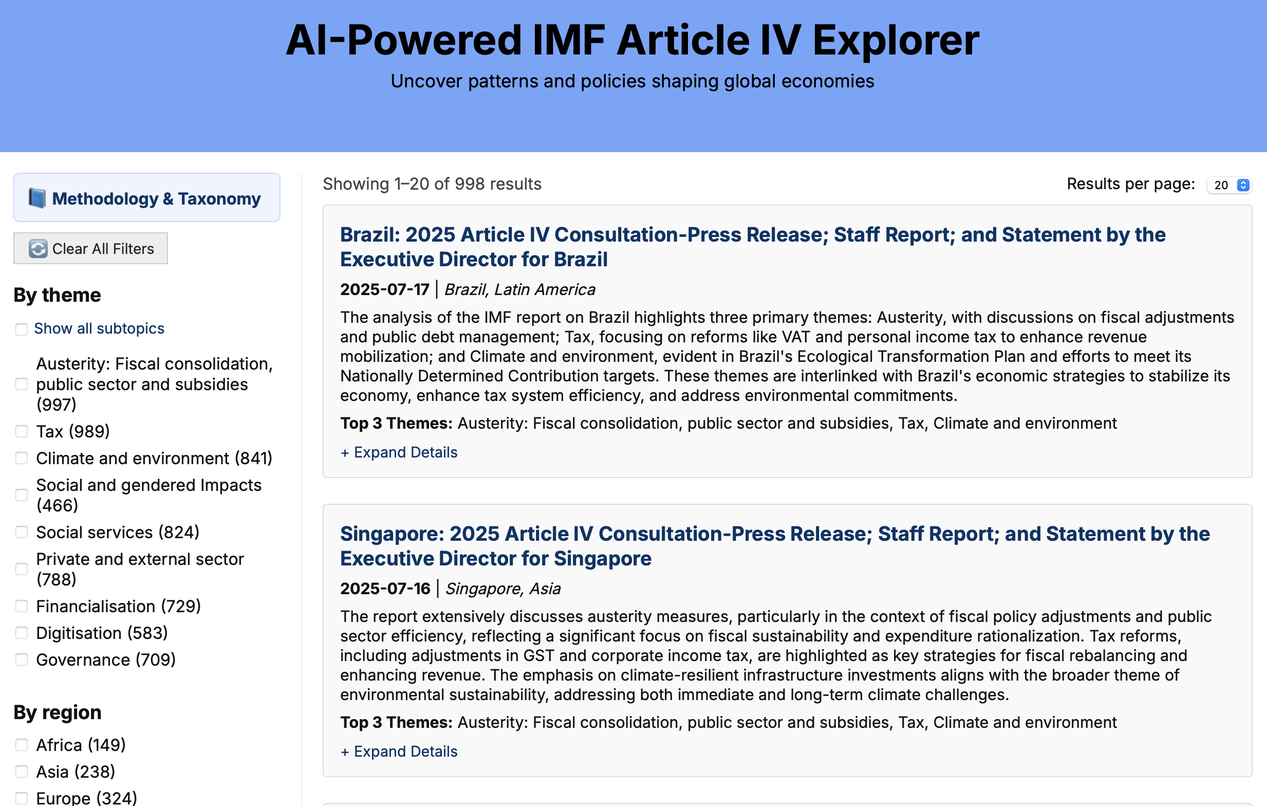IMF Article IV Explorer — searchable list and filters