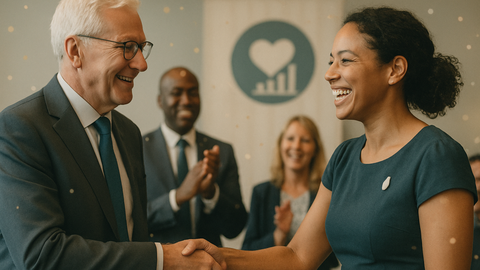 Colleagues in a small London office running a practical AI skills huddle with sticky notes and laptops